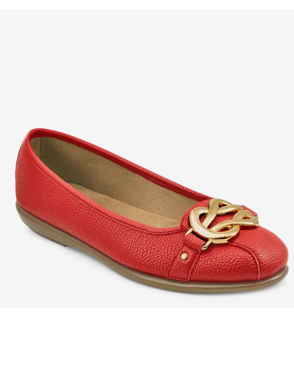 NWT Aerosoles Red Ballet Flats Gold Buckle Size 11